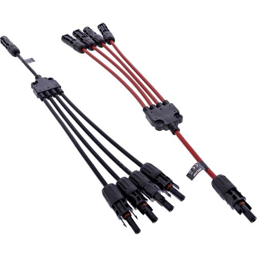 Solarkabel Y-Verteiler 4-fach Set (2×0,42 m, Schwarz/Rot, 4 mm²)