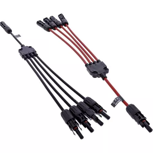 Solarkabel Y-Verteiler 4-fach Set (2×0,42 m, Schwarz/Rot, 4 mm²)