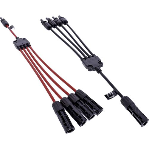Preview: Solarkabel Y-Verteiler 4-fach Set (2×0,42 m, Schwarz/Rot, 4 mm²)