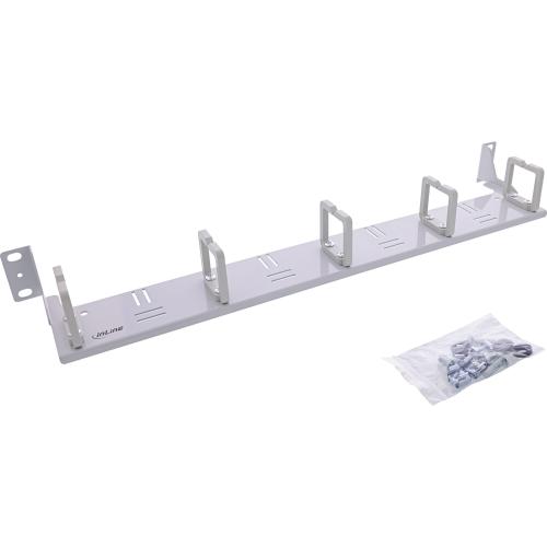 19" Kabelführungspanel – 1HE, 5 Kunststoffbügel, horizontales Kabelmanagement, RAL 7035
