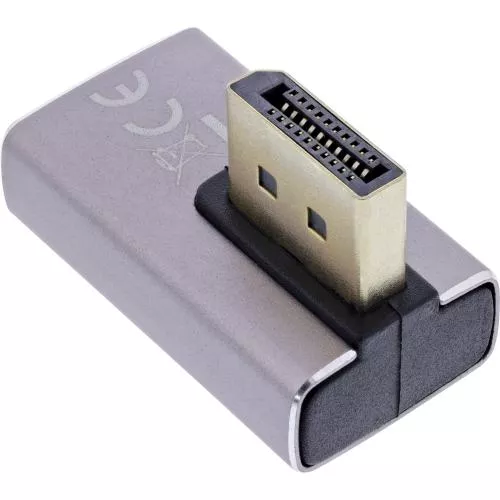 DisplayPort 1.4 Adapter – Stecker auf Buchse, 90° vertikal links, 8K UHD