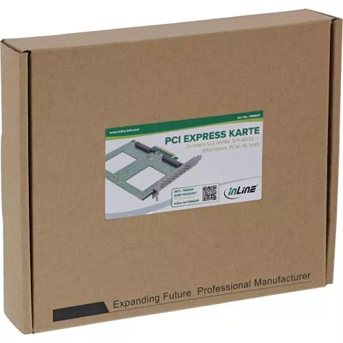 PCIe Karte zu 2x intern U.2 NVMe SFF-8639 – Bifurcation, PCIe x8, breit