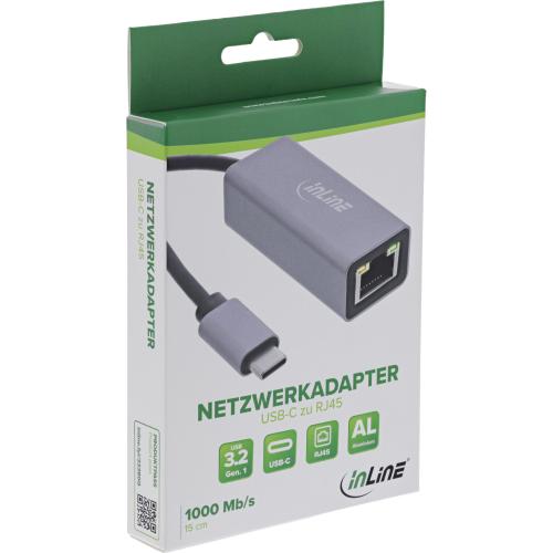 Preview: USB-C auf RJ45 Gigabit Netzwerkadapter, 0,15 m, Aluminiumgehäuse