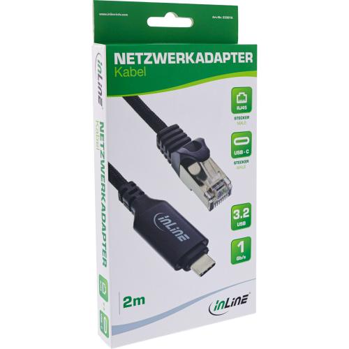 Preview: USB-C auf RJ45 LAN Adapterkabel, 2 m, Cat6, Gigabit, schwarz