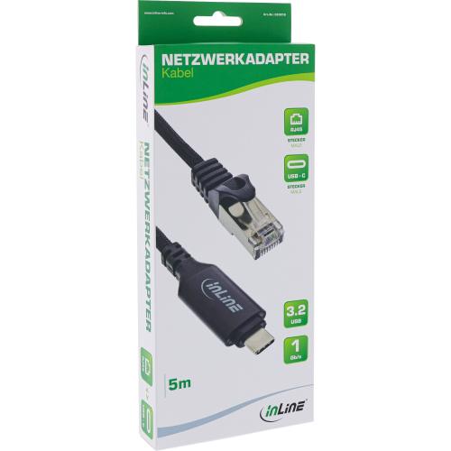 Preview: USB-C auf RJ45 LAN Adapterkabel, 5 m, Cat6, Gigabit, schwarz