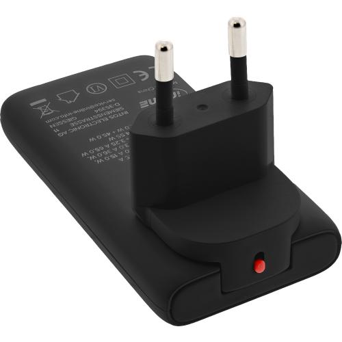 Preview: USB-C Ladegerät 65 W, flach, Dual Port, PD/PPS, schwarz, mit Reiseadaptern