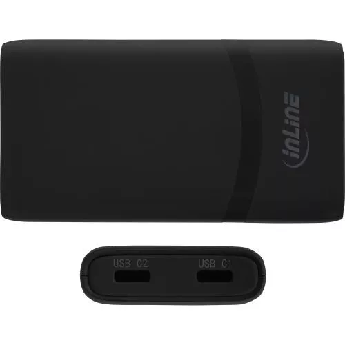 USB-C Ladegerät 65 W, flach, Dual Port, PD/PPS, schwarz, mit Reiseadaptern