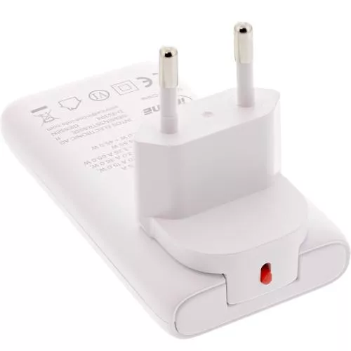 USB-C Ladegerät 65 W, flach, Dual Port, PD/PPS, weiß, mit Reiseadaptern