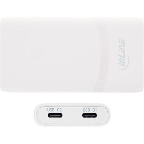 Preview: USB-C Ladegerät 65 W, flach, Dual Port, PD/PPS, weiß, mit Reiseadaptern