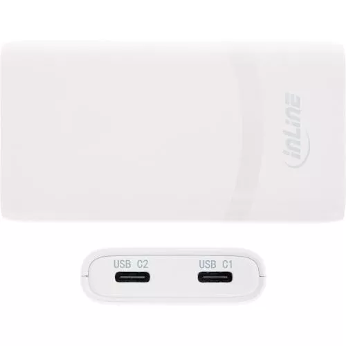 USB-C Ladegerät 65 W, flach, Dual Port, PD/PPS, weiß, mit Reiseadaptern