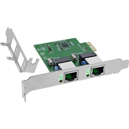 Gigabit Netzwerkkarte mit 2x RJ45, PCIe x1, inkl. Low-Profile-Blech