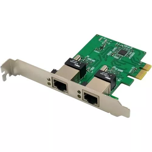 Gigabit Netzwerkkarte mit 2x RJ45, PCIe x1, inkl. Low-Profile-Blech