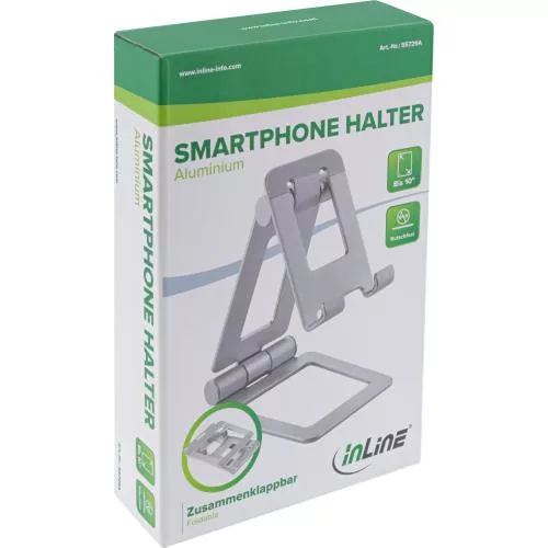 Smartphone- & Tablet-Halter, klappbar, Aluminium, bis 10", silber