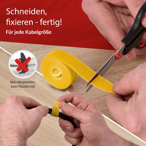 Preview: Label-The-Cable LTC PRO Roll Strap, doppelseitige Klettbandrolle, 25m, gelb