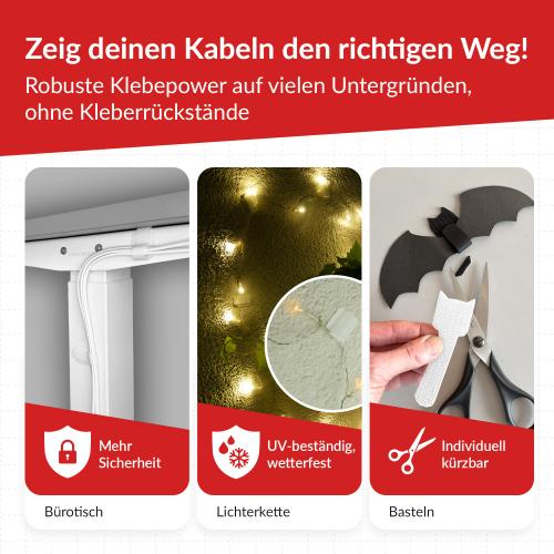 Preview: Label-The-Cable LTC PRO Wall Straps, Klett-Kabelhalter, 50er-Pack, weiß