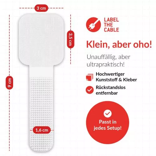 Label-The-Cable LTC PRO Wall Straps, Klett-Kabelhalter, 50er-Pack, weiß
