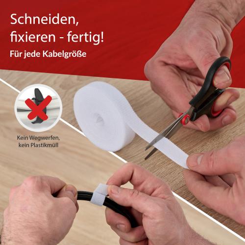 Preview: Label-The-Cable LTC PRO Roll Strap, doppelseitige Klettbandrolle, 25m, weiß