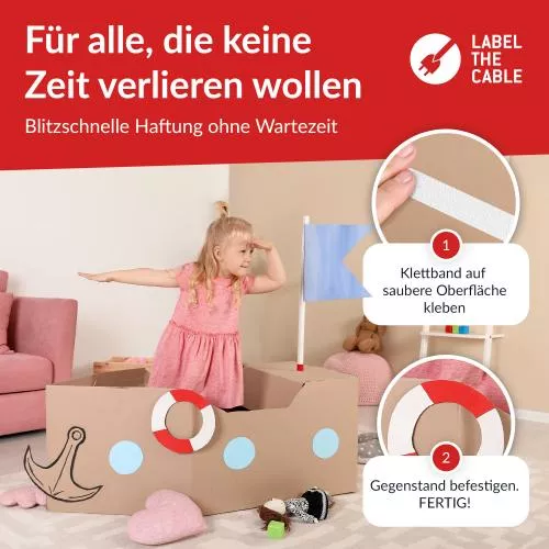 Label-The-Cable LTC Easy Tape Strap, Klettbandrolle selbstklebend 20mm, weiß, 8m