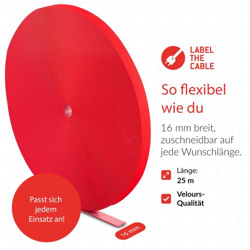 Preview: Label-The-Cable LTC PRO Roll Strap, doppelseitige Klettbandrolle, 25m, rot
