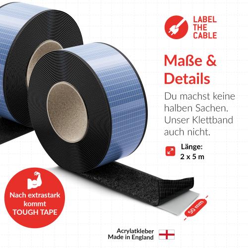 Preview: Label-The-Cable LTC Tough Tape Strap, Outdoor Klettbandrolle 50mm, schwarz, 5m