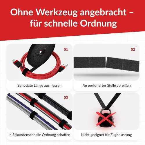 Label-The-Cable LTC RIP STRAP, Klettbandrolle abreißbar, schwarz, 10m
