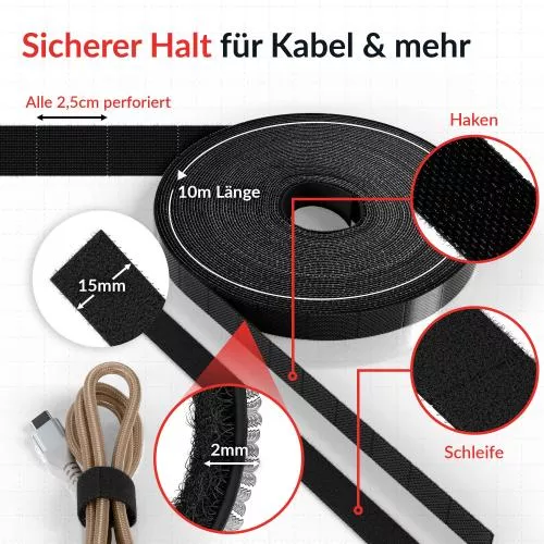 Label-The-Cable LTC RIP STRAP, Klettbandrolle abreißbar, schwarz, 10m