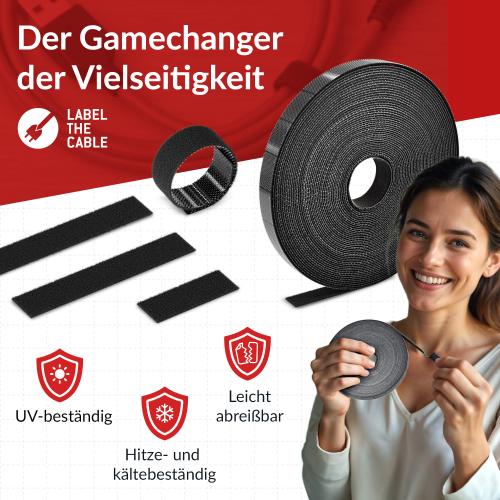 Preview: Label-The-Cable LTC RIP STRAP, Klettbandrolle abreißbar, schwarz, 10m