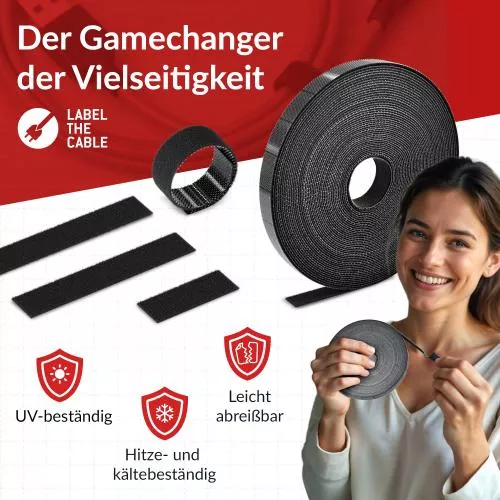 Label-The-Cable LTC RIP STRAP, Klettbandrolle abreißbar, schwarz, 10m