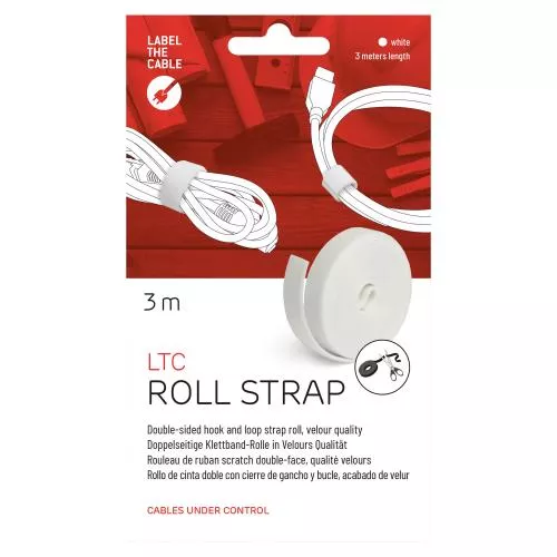 Label-The-Cable LTC Roll Strap, doppelseitige Klettbandrolle, 3m, weiß
