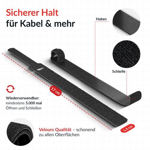 Preview: Label-The-Cable LTC PRO Basic Straps, Klett Kabelbinder, schwarz, 50er Pack