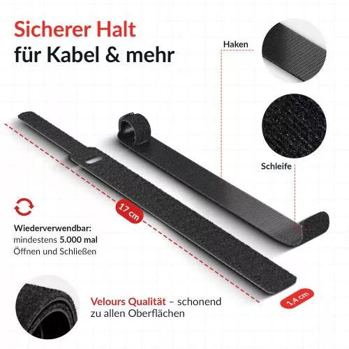 Label-The-Cable LTC PRO Basic Straps, Klett Kabelbinder, schwarz, 50er Pack