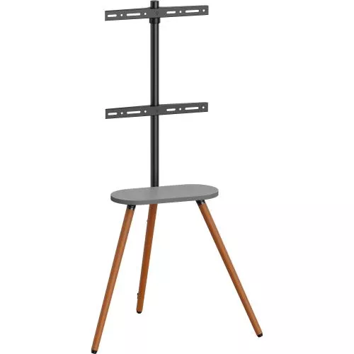 TV-Standfuß woodstand II – Dreibein – 43"–65" – mit Ablage & Kabelmanagement