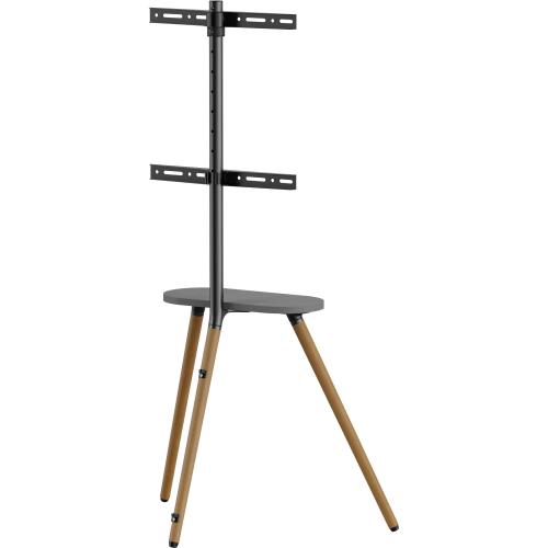 Preview: TV-Standfuß woodstand II – Dreibein – 43"–65" – mit Ablage & Kabelmanagement