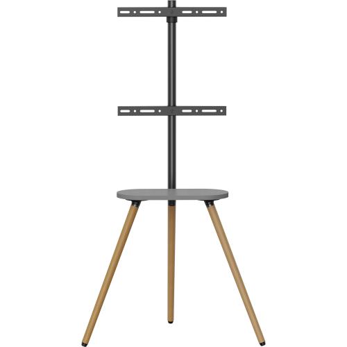 Preview: TV-Standfuß woodstand II – Dreibein – 43"–65" – mit Ablage & Kabelmanagement