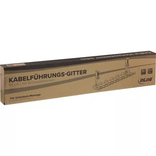 Kabelführungsgitter 60 cm zur Tischmontage, schwarz – mit Schraubklemmen, 5 kg Traglast