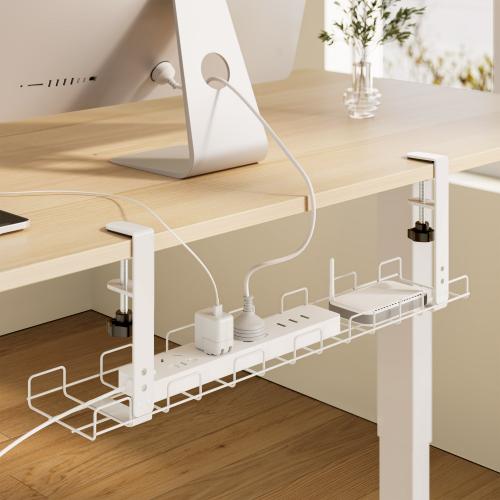 Preview: Kabelführungsgitter 60 cm zur Tischmontage, weiß – mit Schraubklemmen, 5 kg Traglast