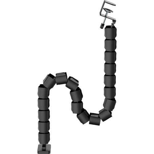 Preview: Flexibler Kabelkanal mit Tischklemme – 2-Kammer-System – bis 134 cm – schwarz