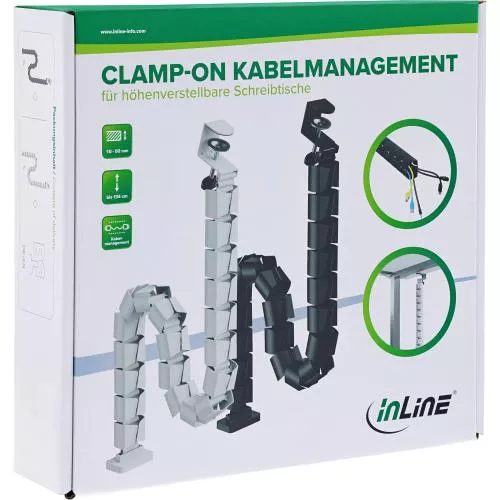Flexibler Kabelkanal mit Tischklemme – 2-Kammer-System – bis 134 cm – schwarz