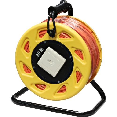Netzwerk-Kabeltrommel Cat.6A – 80 m S/FTP, RJ45 Dose & Keystone, orange
