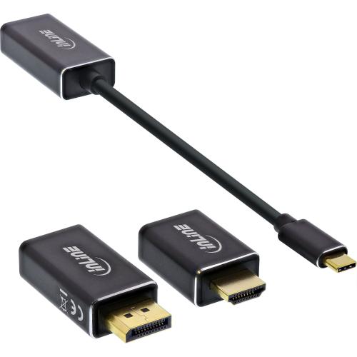 InLine® USB Display Konverter Set 6-in-1 USB Typ-C Stecker zu DisplayPort Buchse HDMI VGA (DP Alt Mode) 4K2K schwarz 0,2m