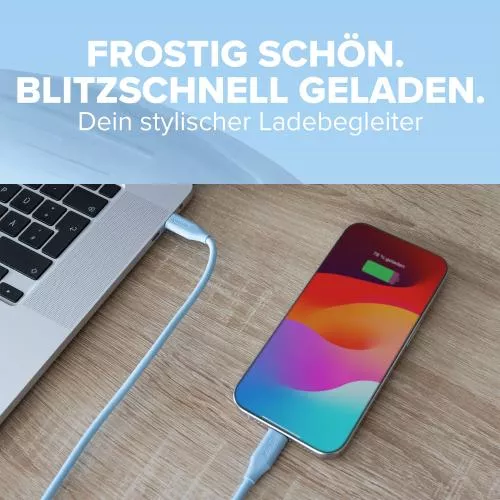 USB-C Schnellladekabel – 100W – Silikon – Eisbonbon (blau)