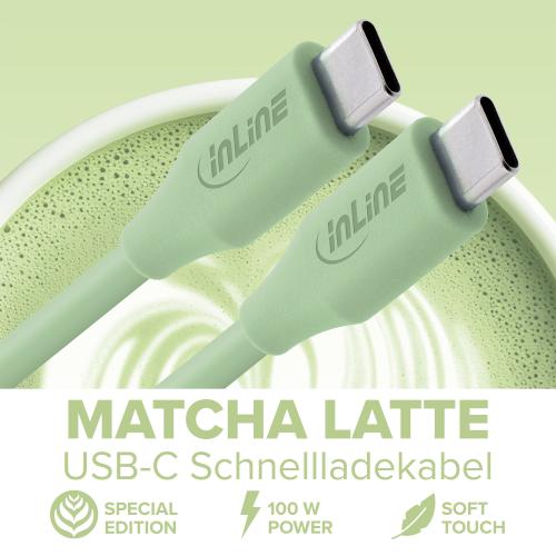 Preview: USB-C Schnellladekabel – 100W – Silikon – Matcha Latte (grün)