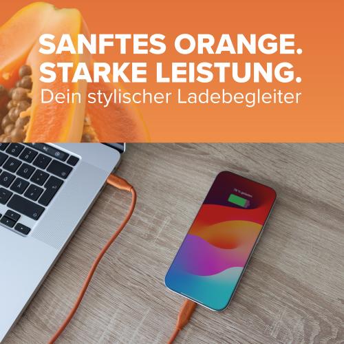 Preview: USB-C Schnellladekabel – 100W – Silikon – Papaya (orange)