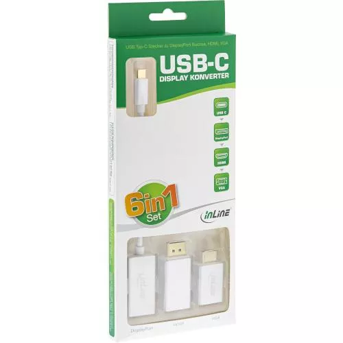 InLine® USB Display Konverter Set 6-in-1 USB Typ-C Stecker zu DisplayPort Buchse HDMI VGA (DP Alt Mode) 4K2K silber 0,2m