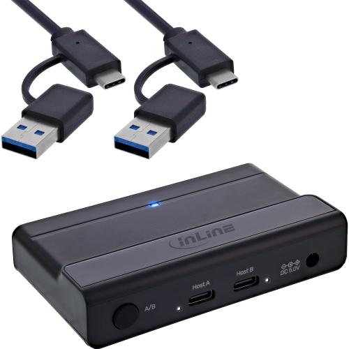 USB-C Switch für 2 PCs mit 4-Port USB-Hub, USB 3.2 Gen.1, Schwarz