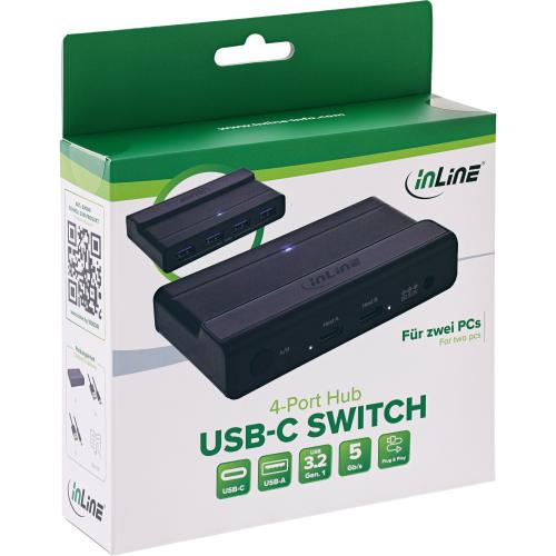 Preview: USB-C Switch für 2 PCs mit 4-Port USB-Hub, USB 3.2 Gen.1, Schwarz