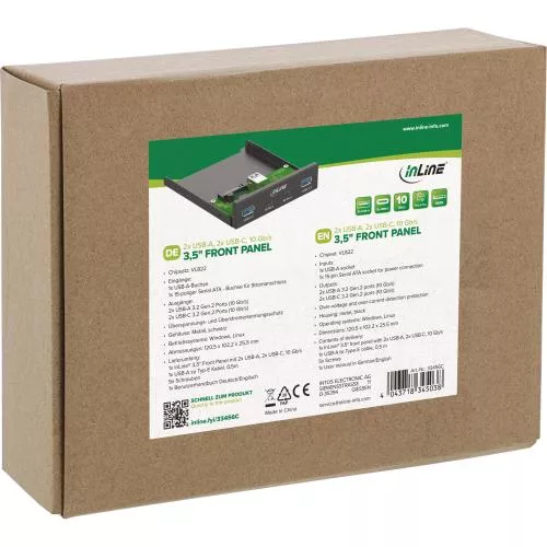 3,5" Front Panel mit 2x USB-A & 2x USB-C, 10 Gb/s, Metall, Schwarz