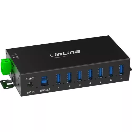 USB 3.2 Gen.1 Industrie-Hub mit 7 Ports, Aluminiumgehäuse und Netzteil