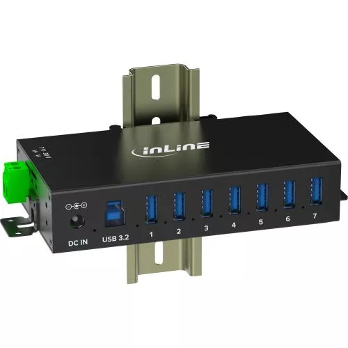 USB 3.2 Gen.1 Industrie-Hub mit 7 Ports, Aluminiumgehäuse und Netzteil