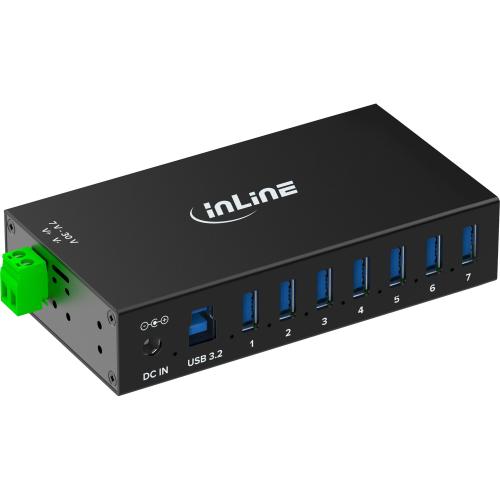 Preview: USB 3.2 Gen.1 Industrie-Hub mit 7 Ports, Aluminiumgehäuse und Netzteil